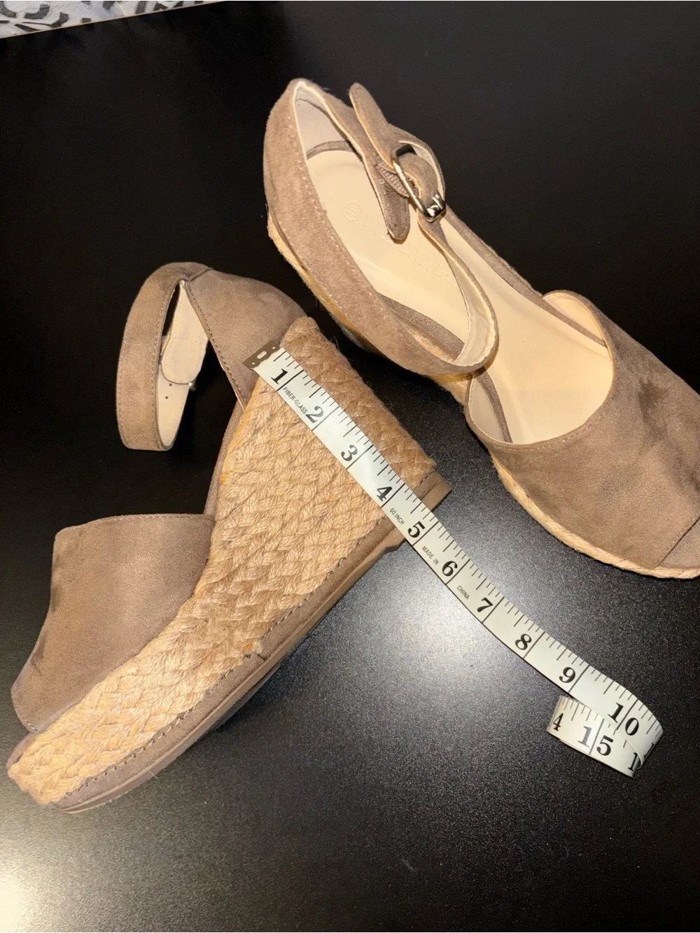 Suede Ankle-Strap Espadrille Wedge Sandals in Taupe